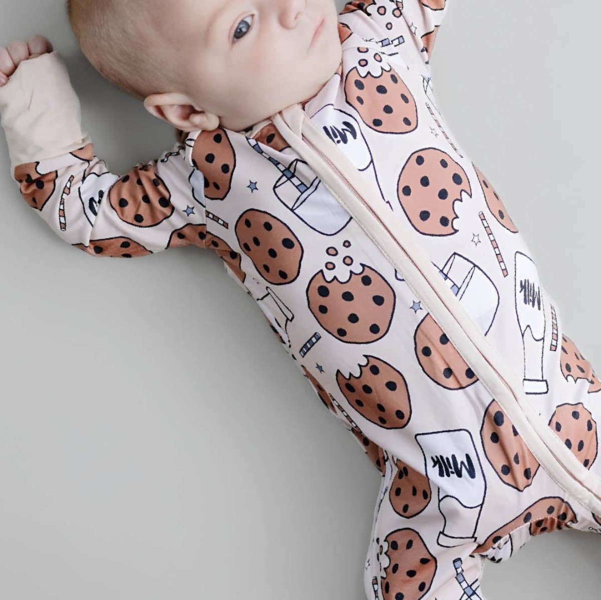 Lucky Panda Kids Bamboo Baby Zip Romper | Milk & Cookies