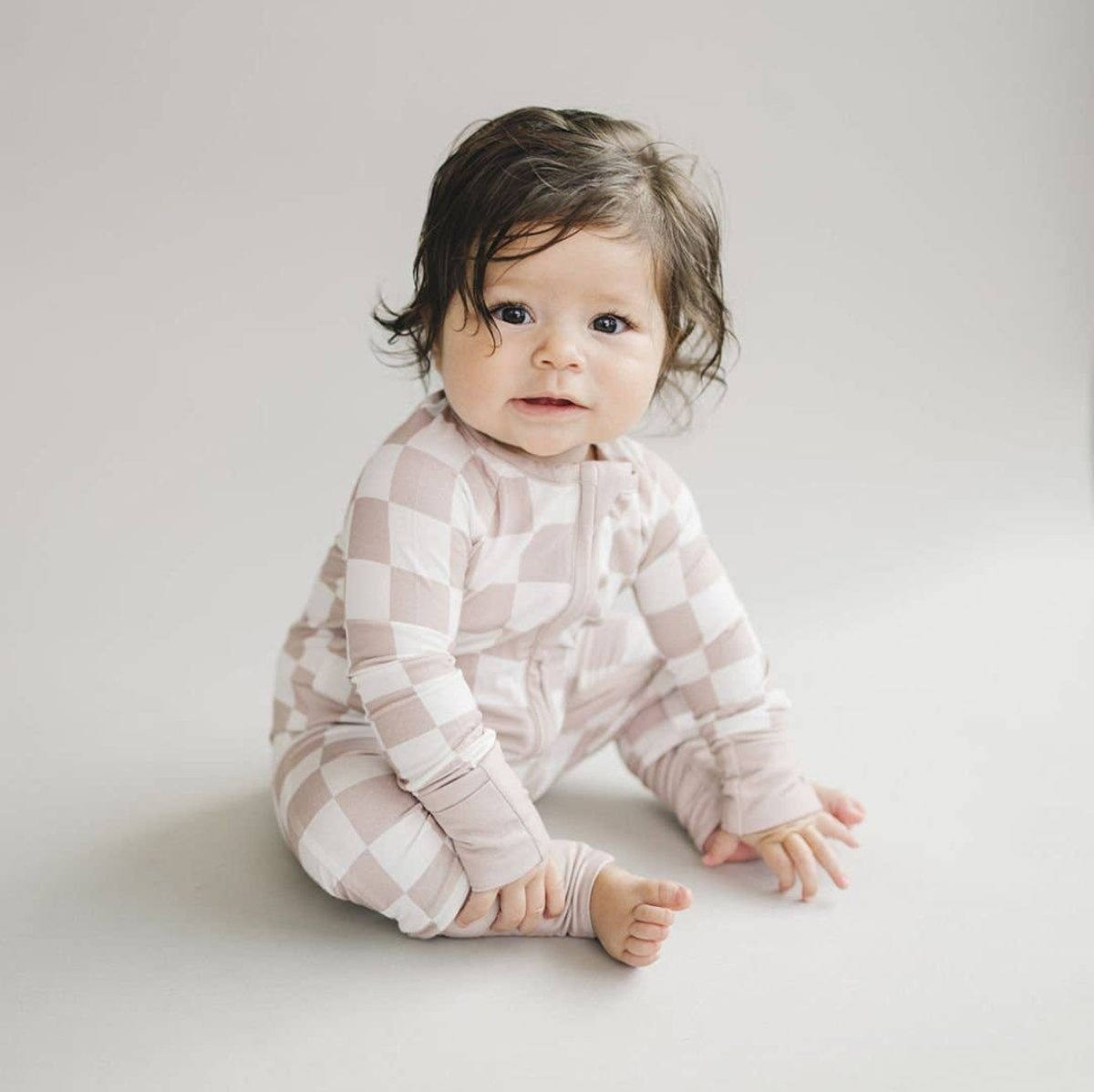 Bamboo Baby Unisex Clothing Zip Romper | Latte Checkered