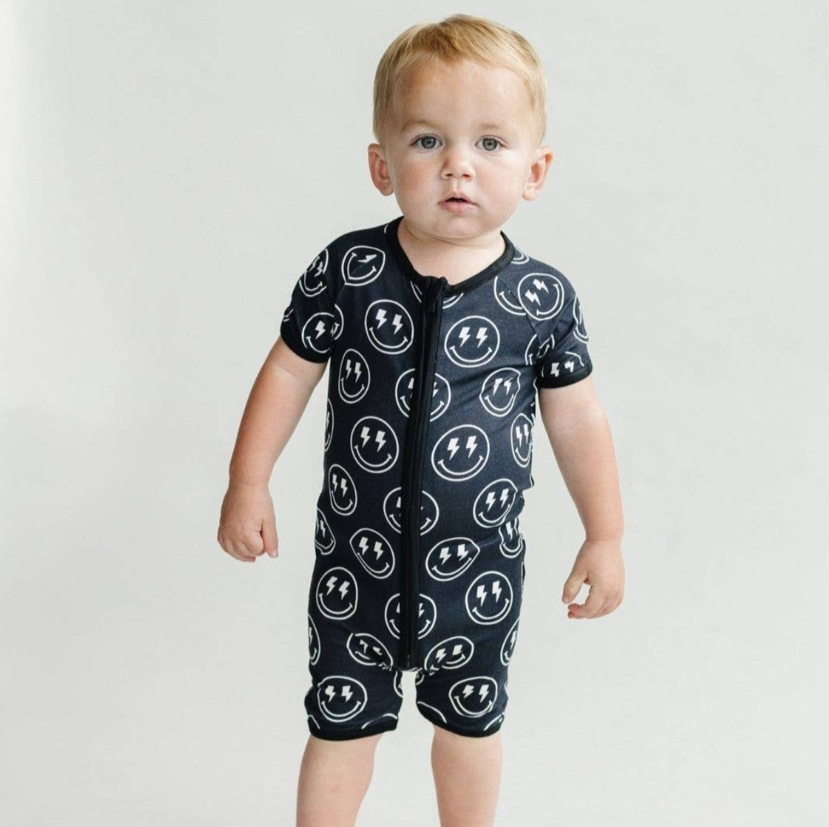 Baby Bamboo Shorty Romper | Electric Smiley