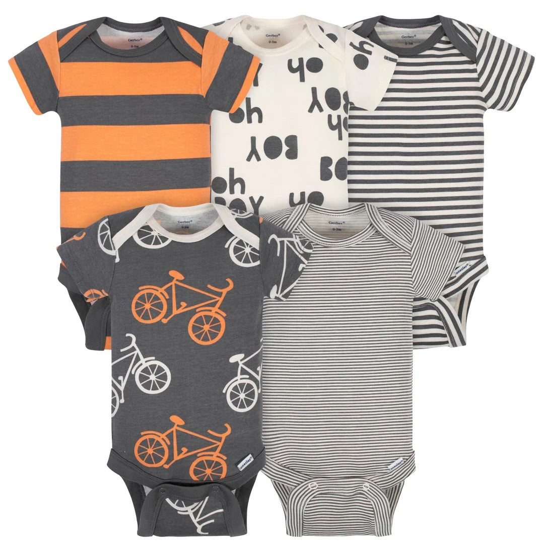 5-Pack Baby Boys Bicycle Organic Short Sleeve Onesies Bodysuits