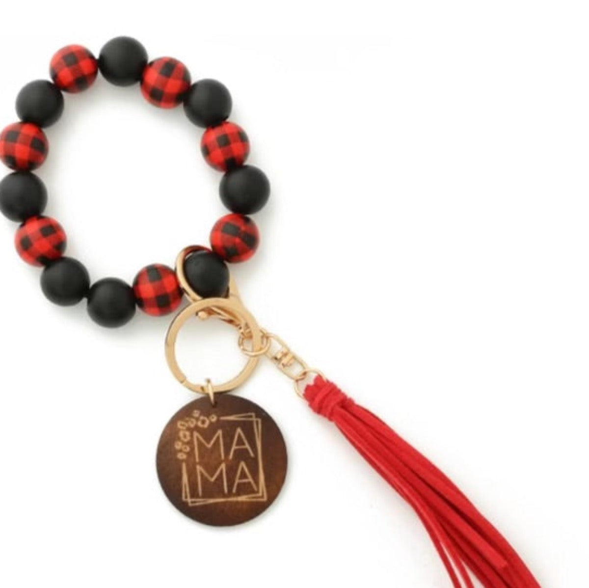 Mama Keychain Wristlet (Plaid Red & Black)