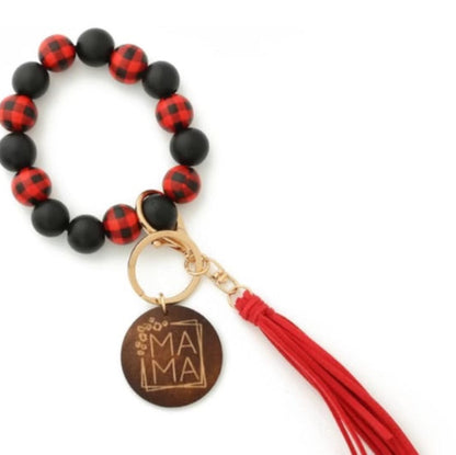 Mama Keychain Wristlet (Plaid Red & Black)