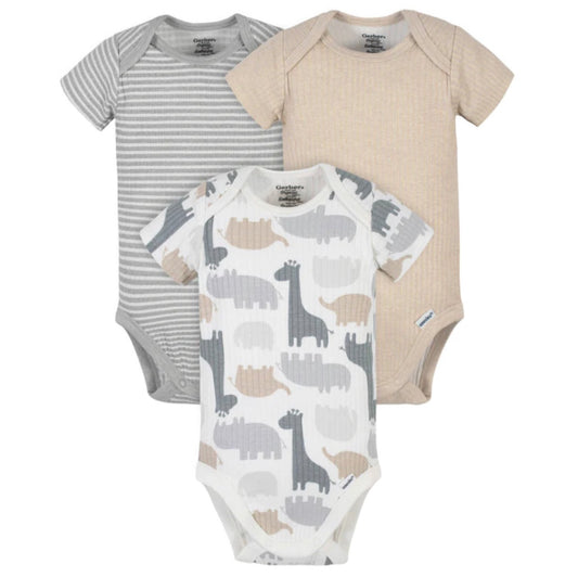 Gerber 3-Pack Organic Baby Neutral Jungle Short Sleeve Onsies Bodysuits