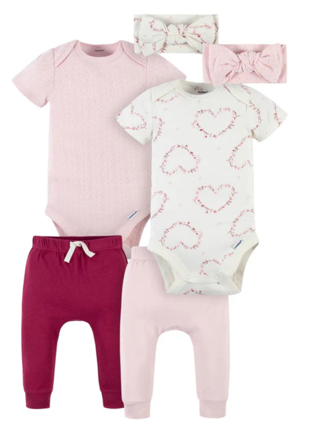 Modern Moments™ by Gerber® 6-Piece Baby Girls Hearts & Pink Onesies® Brand Bodysuit Outfit Set