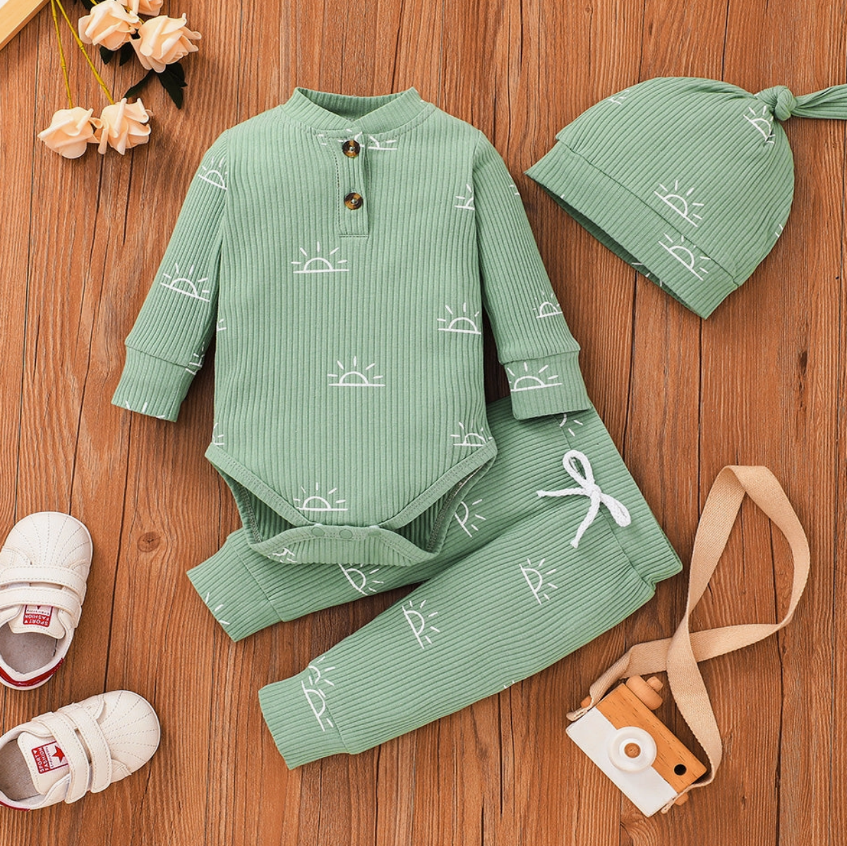 Baby Boy Sun Romper Pants Cap Set