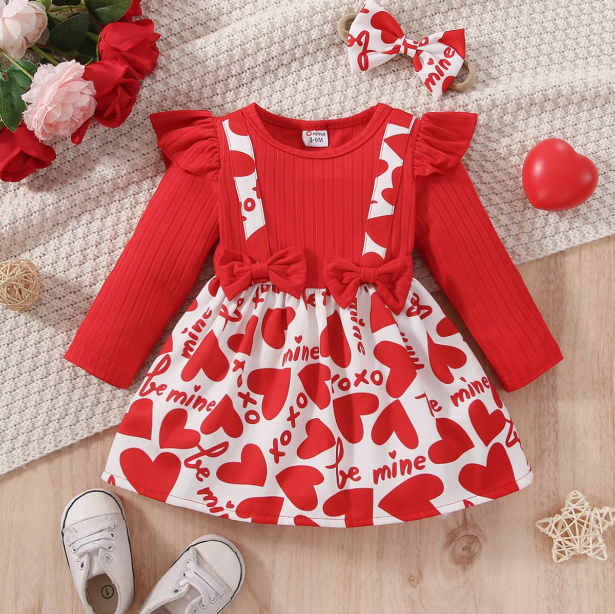 2pcs Baby Girl Red Dress & Headband | Red