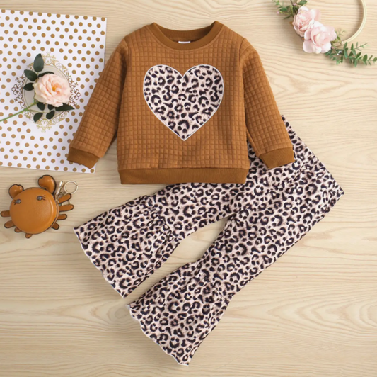 Toddler Girl Heart Leopard Flared Pants Set