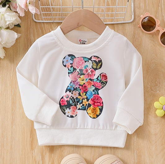 Baby Girl's Sweet Bear Animal Floral Pattern Pullover