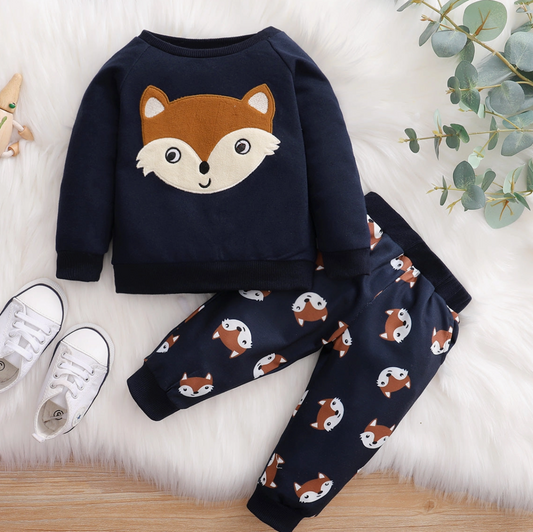 Fox Navy Baby Cotton Pullover and Pants Set
