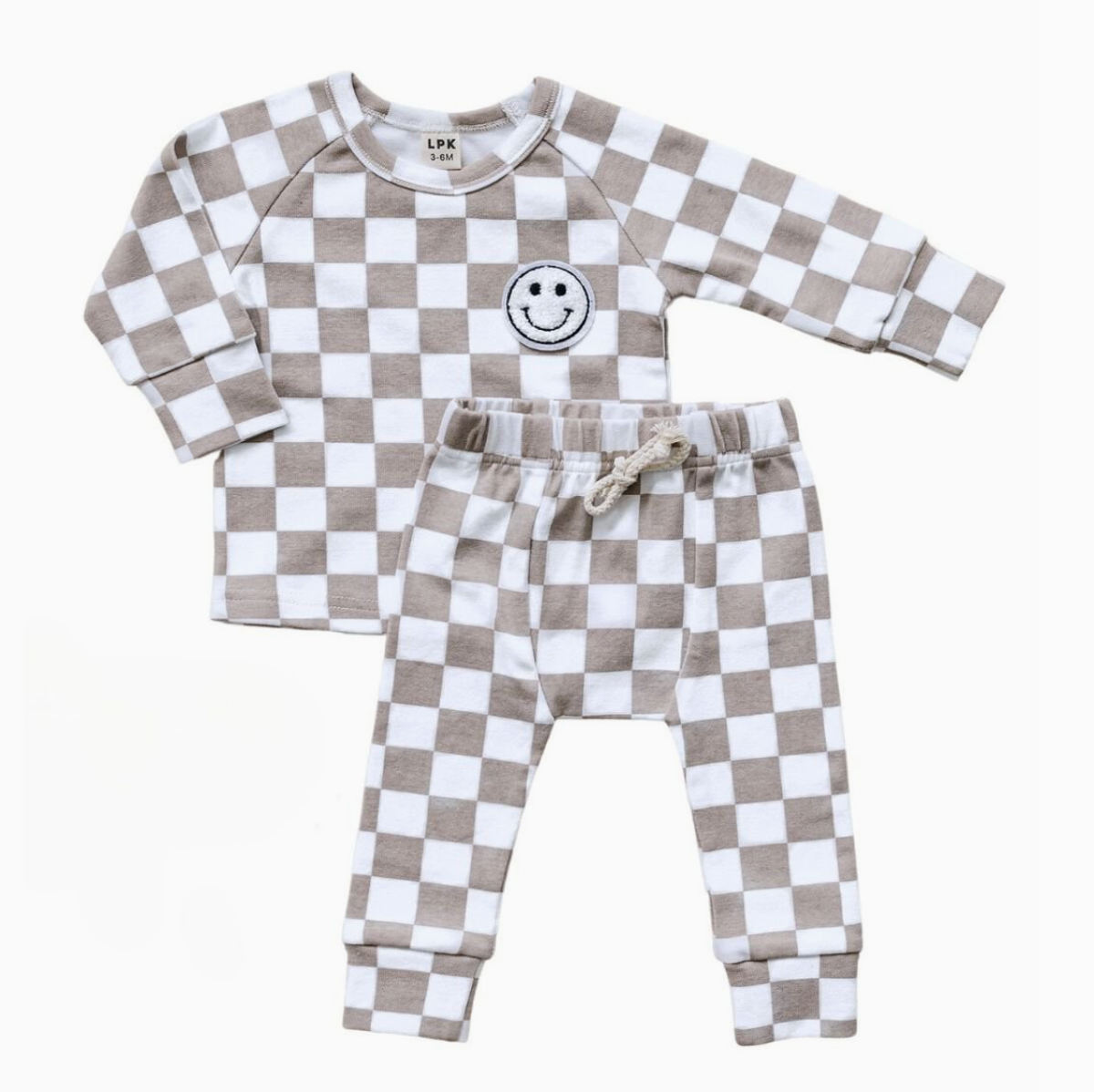 Checkered Smiley Lounge Set | Latte