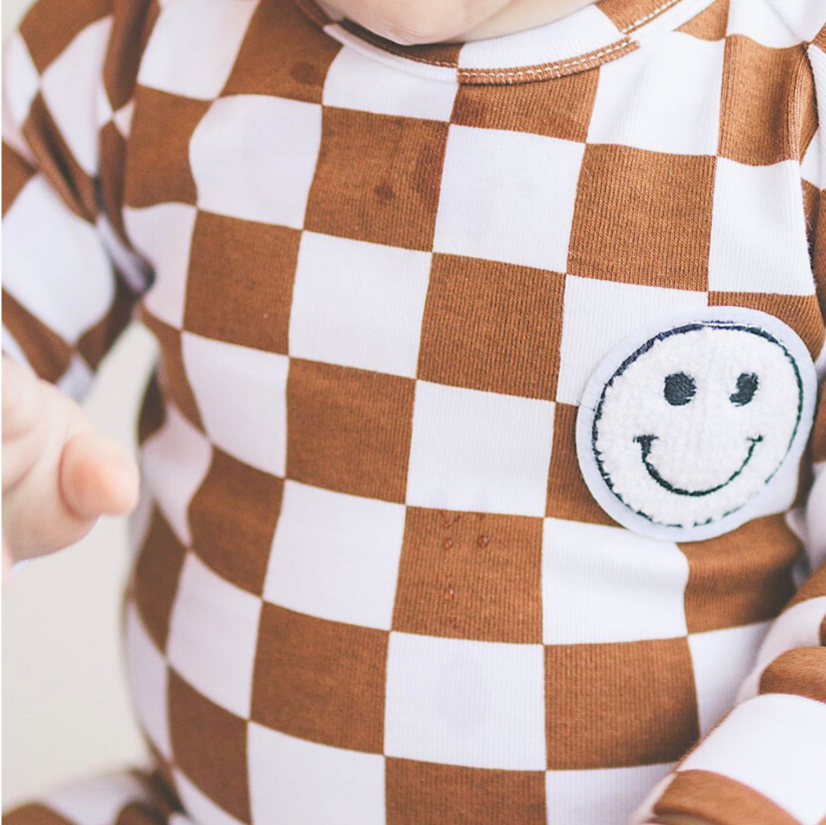 Lucky Panda Kids Checkered Smiley Lounge Set | Copper
