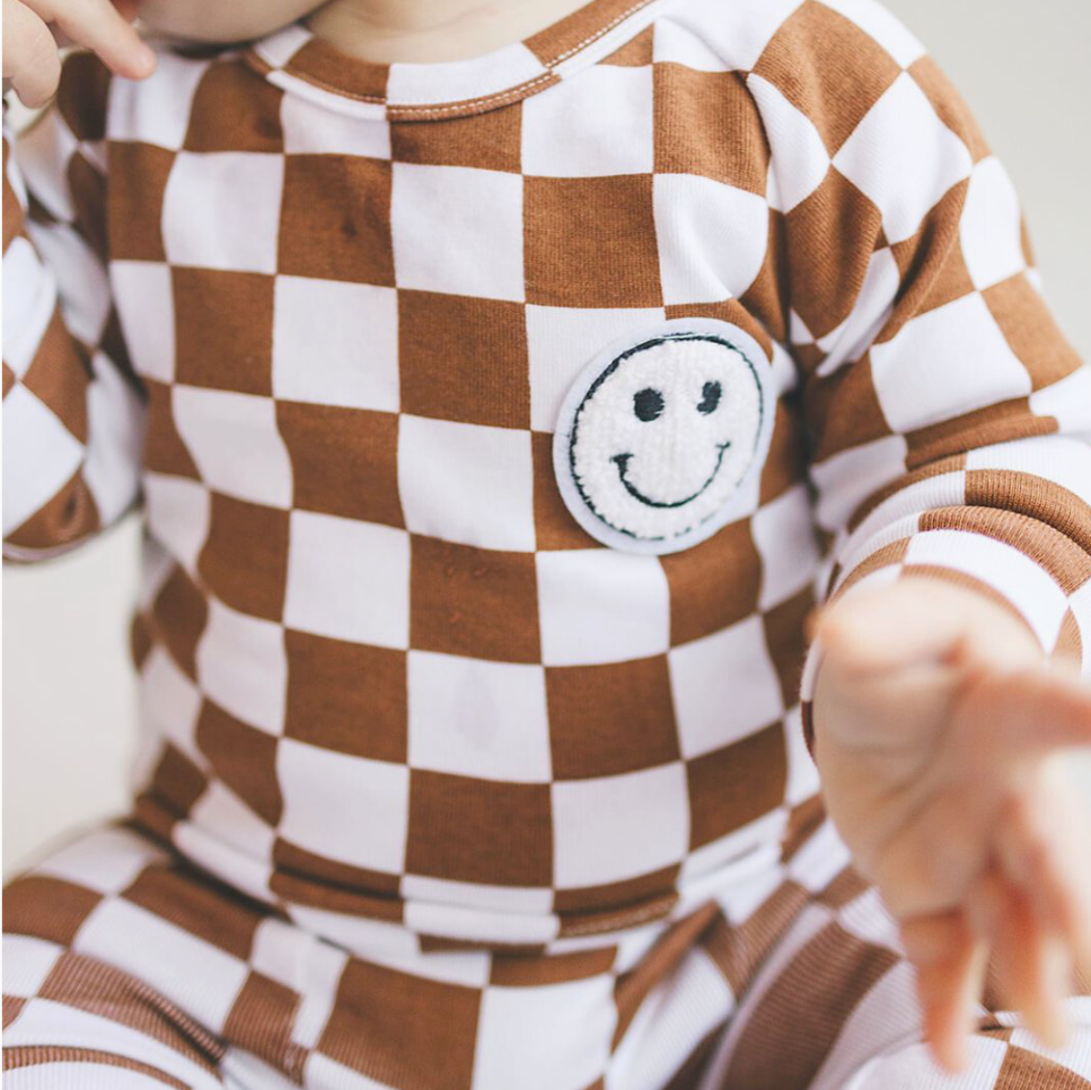 Lucky Panda Kids Checkered Smiley Lounge Set | Copper
