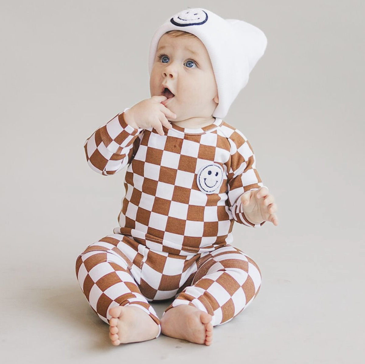 Checkered Smiley Lounge Set | Copper