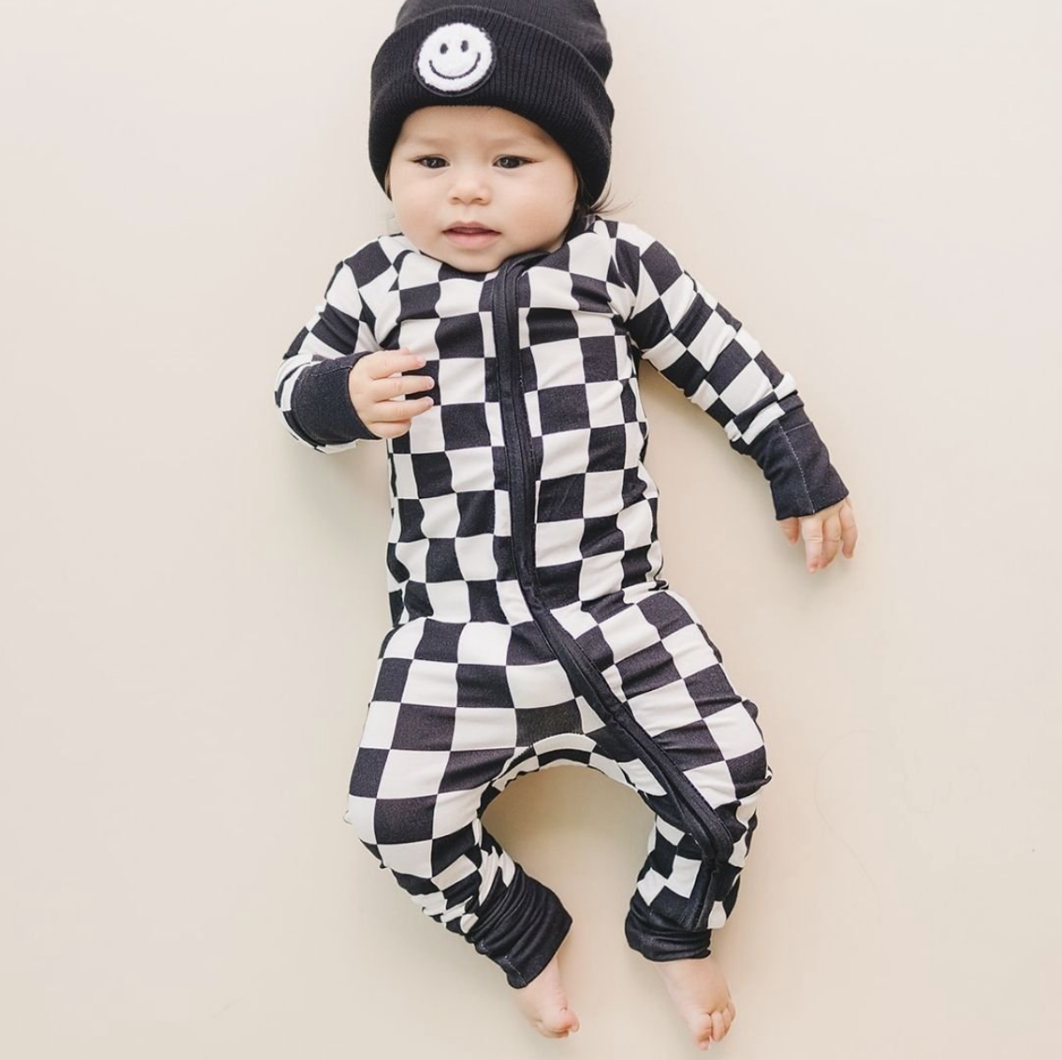 Bamboo Zip Romper | Black Checkered