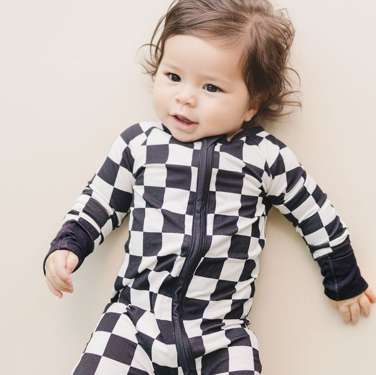 Bamboo Zip Romper | Black Checkered