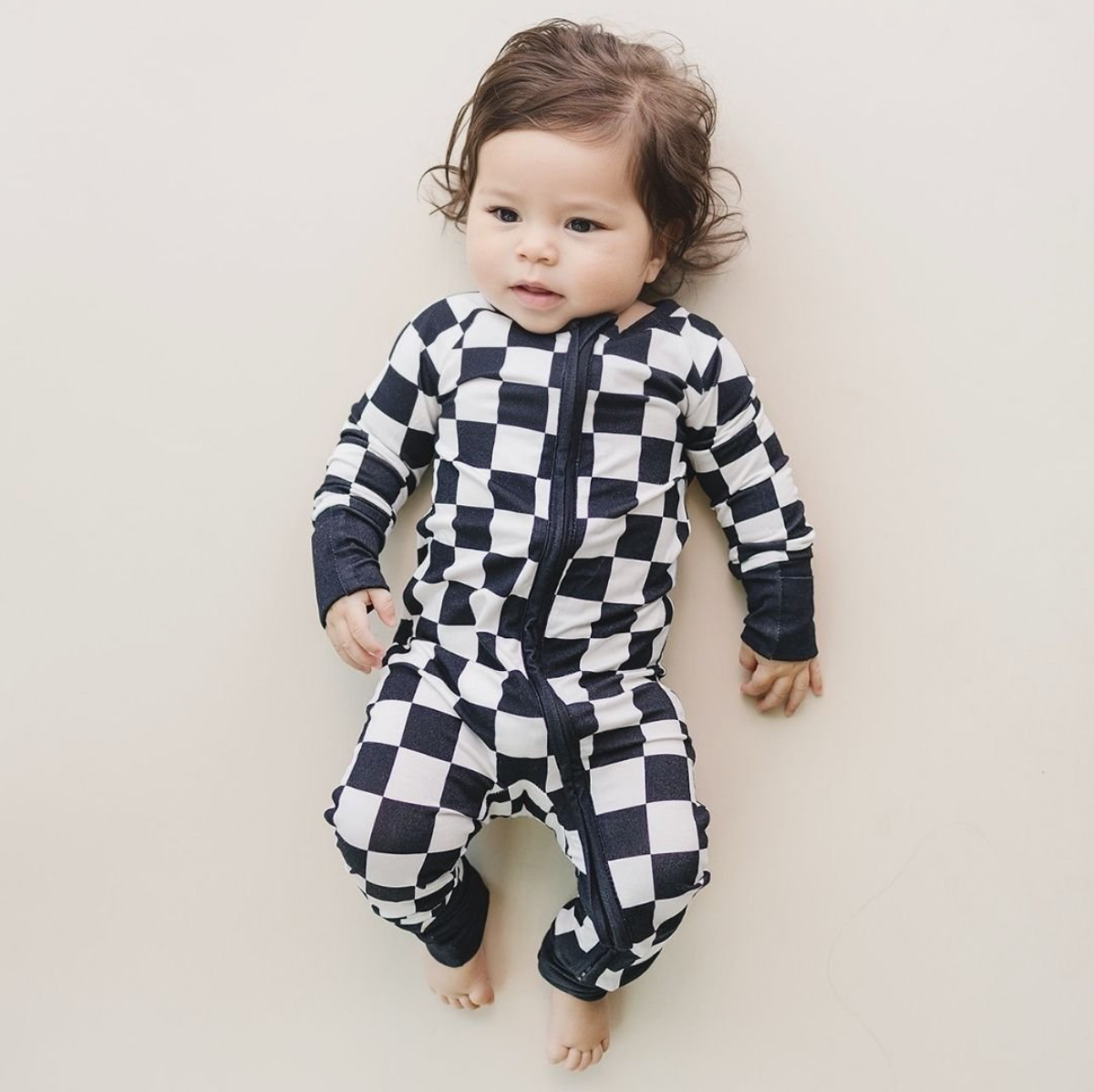 Bamboo Zip Romper | Black Checkered