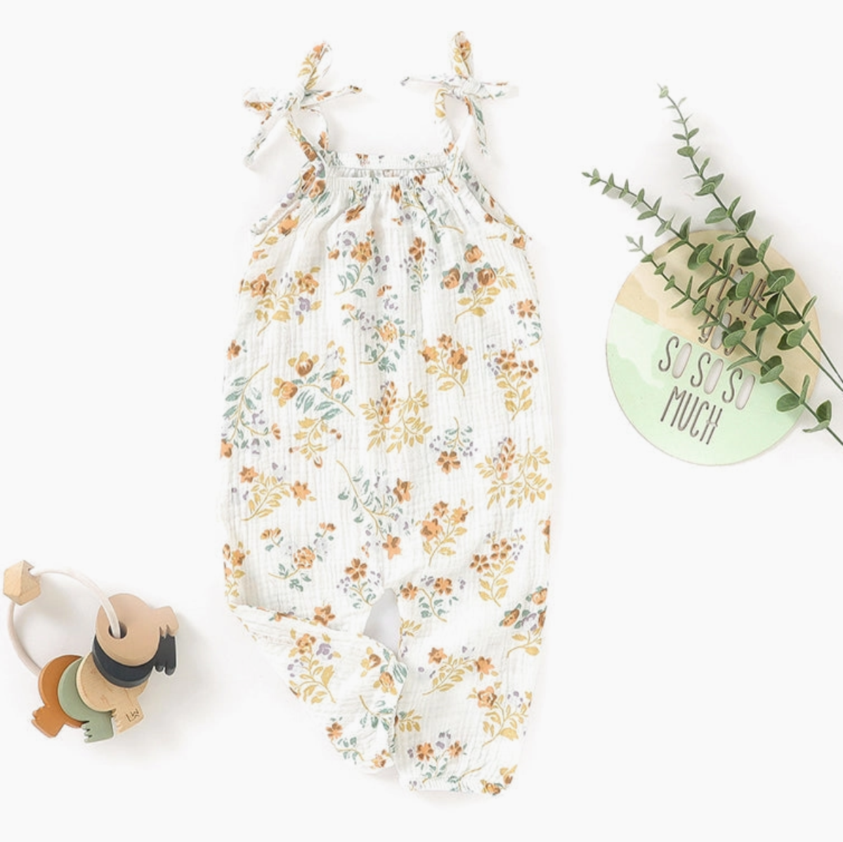 Organic Cotton Muslin Jumpsuit | Yellow Flowers