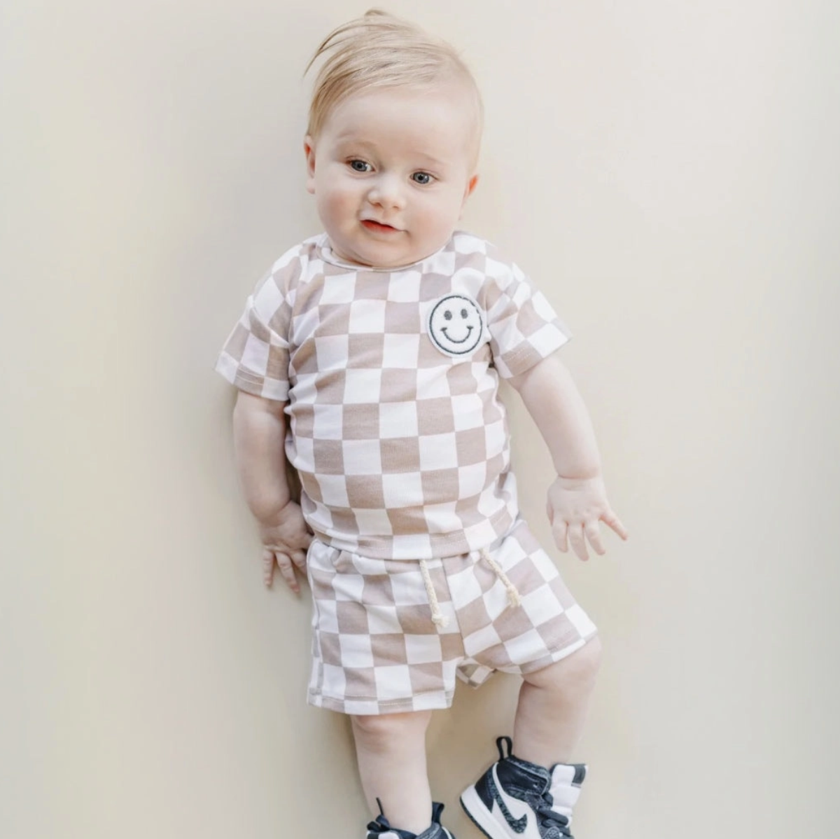 Checkered Shorts Set | Latte