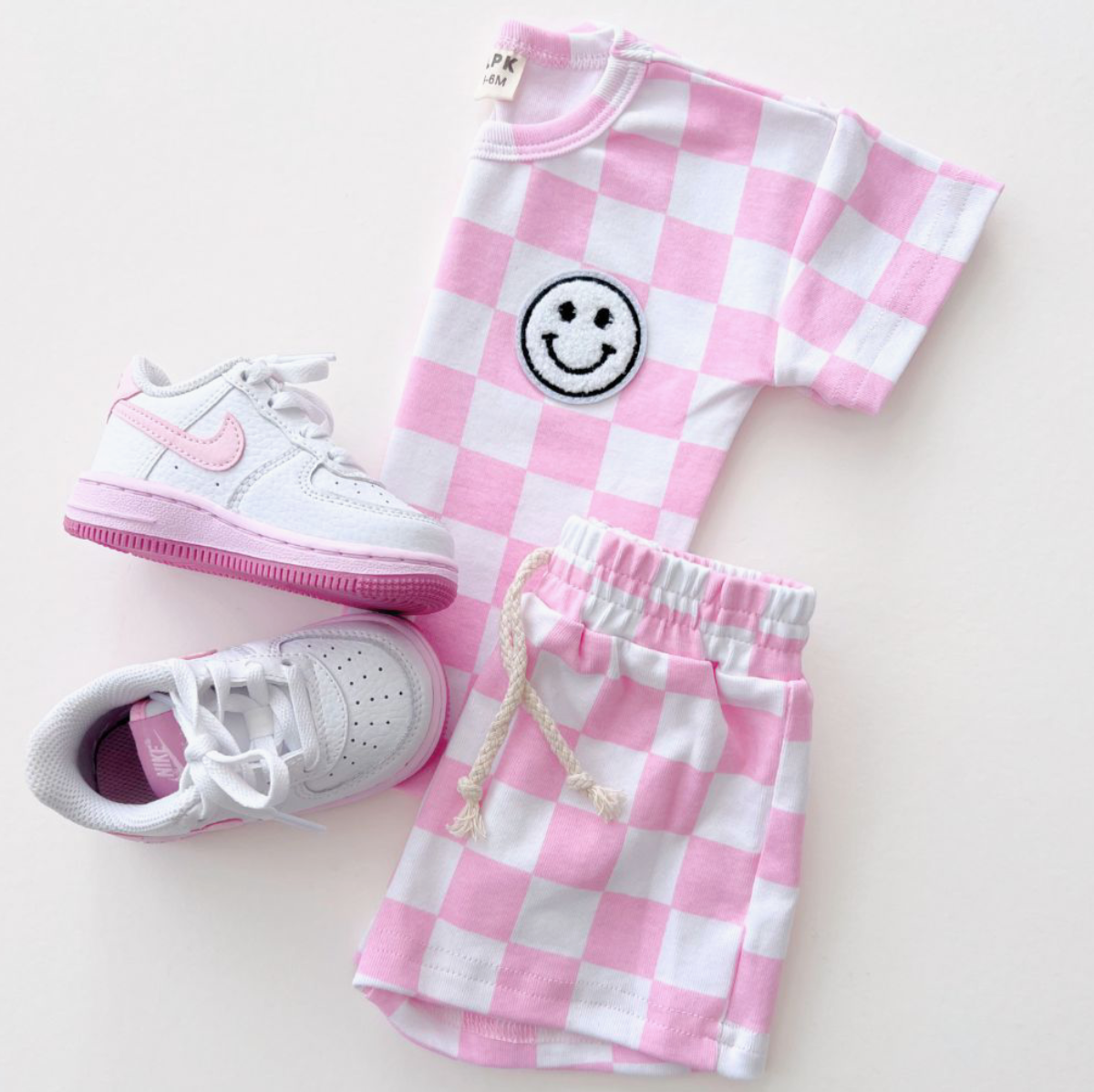 Checkered Shorts Set | Pink