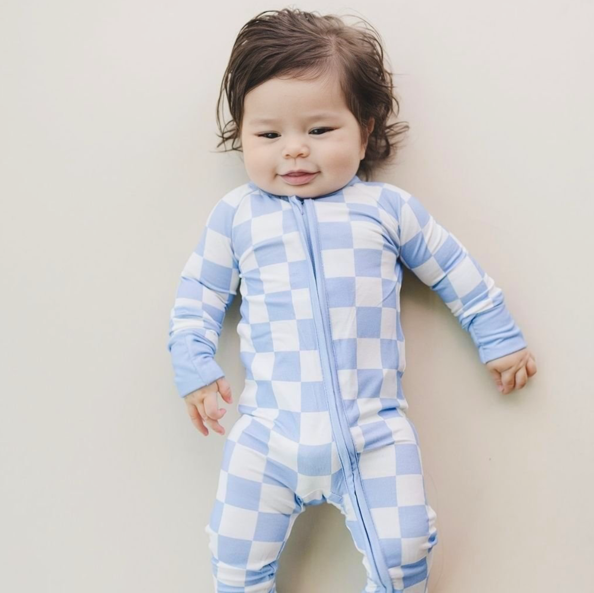 Bamboo Zip Romper | Blue Checkered