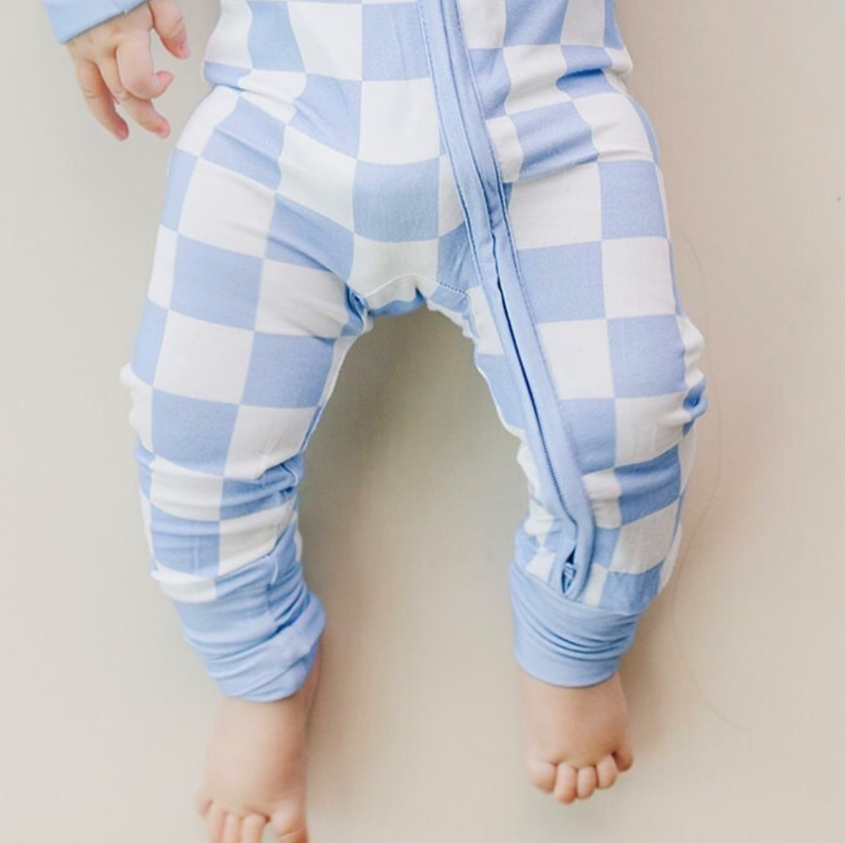 Bamboo Zip Romper | Blue Checkered