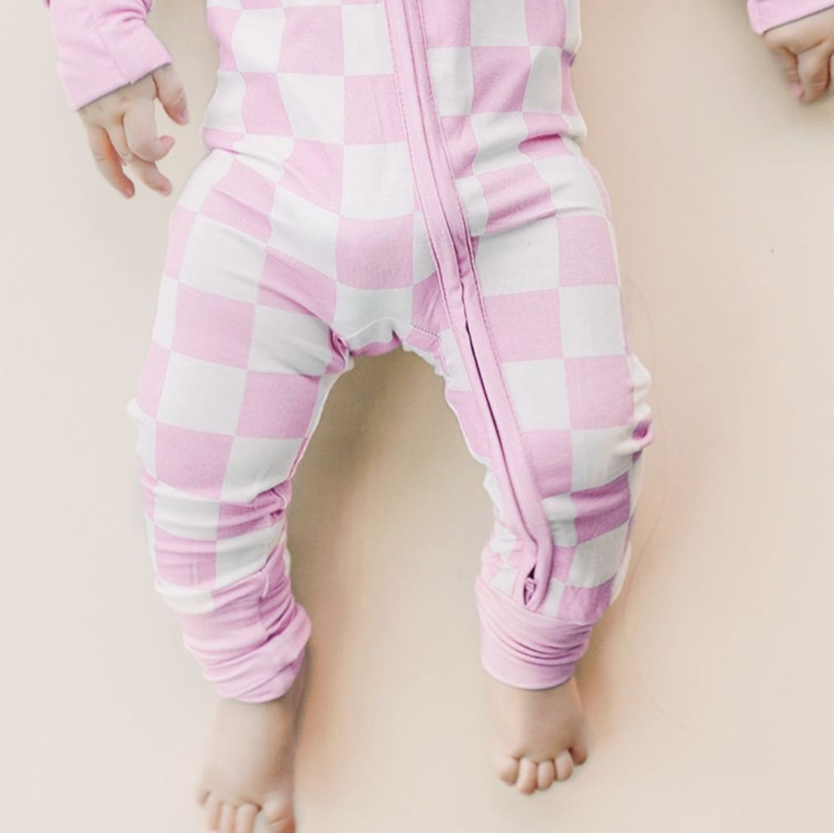 Bamboo Zip Romper | Pink Checkered