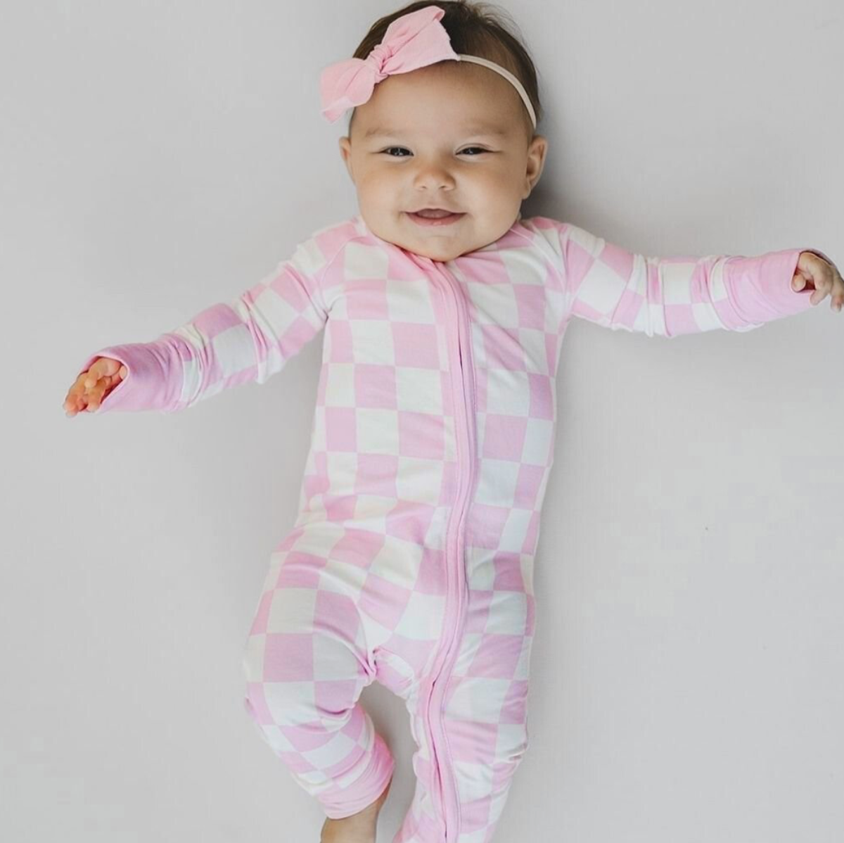 Bamboo Zip Romper | Pink Checkered