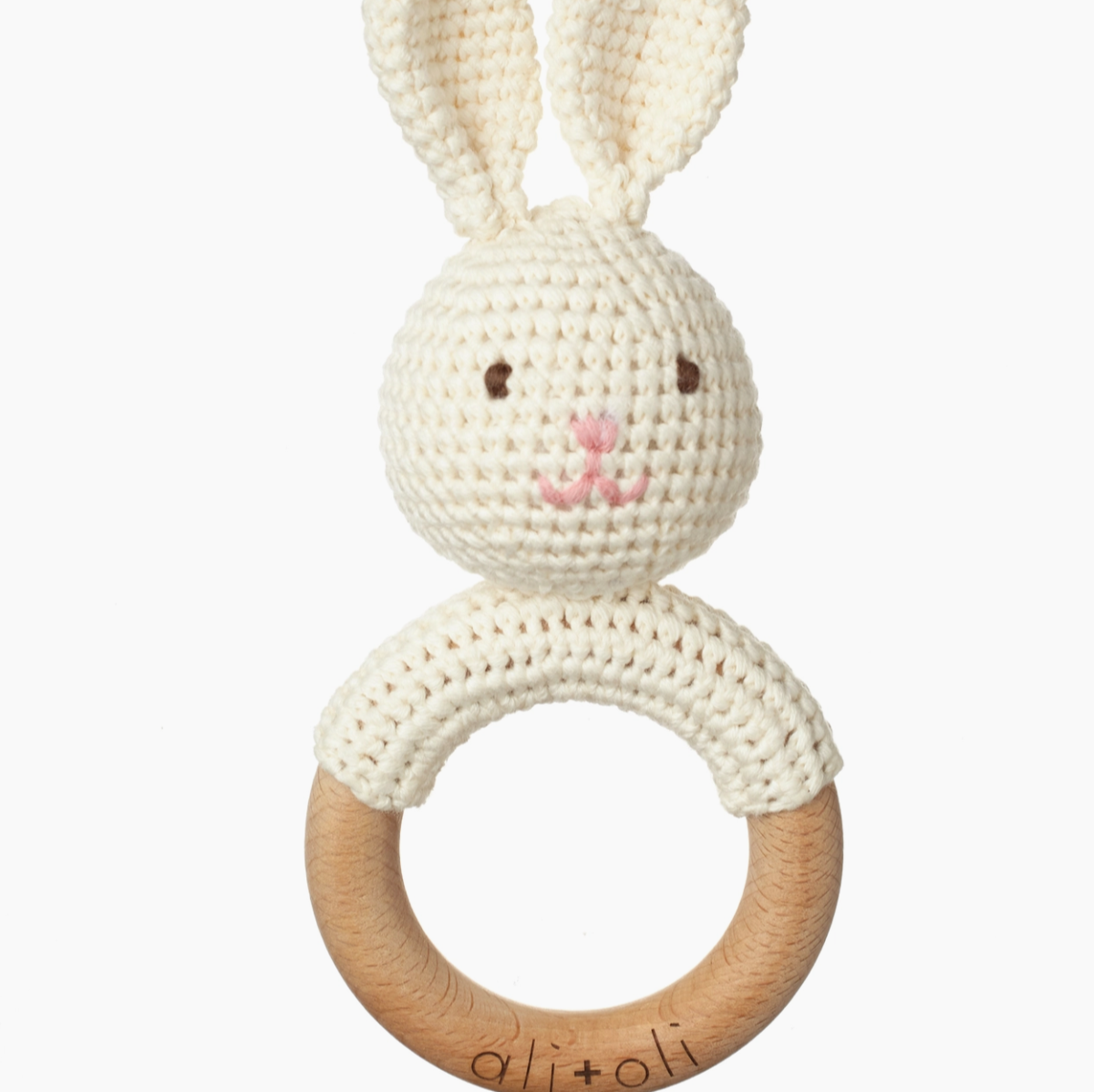 Baby Teething Toy Rattle Wood Ring Crochet (Bunny)