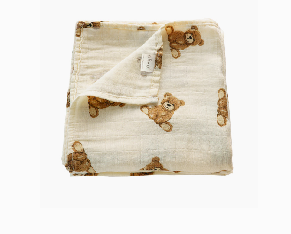 Muslin Swaddle Blanket (Teddy Bear)