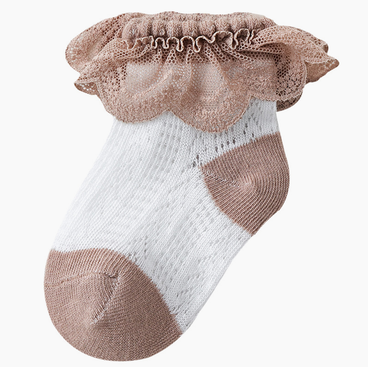 Sweet Ruffle Trim Lace Mesh Socks | Coffee