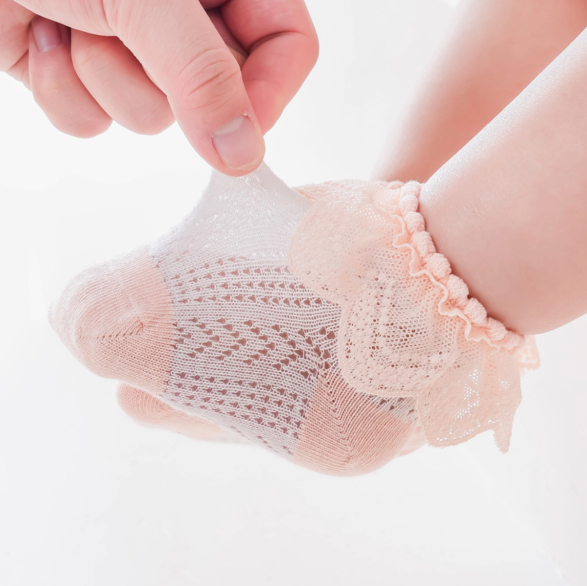 Sweet Ruffle Trim Lace Mesh Socks | Pink