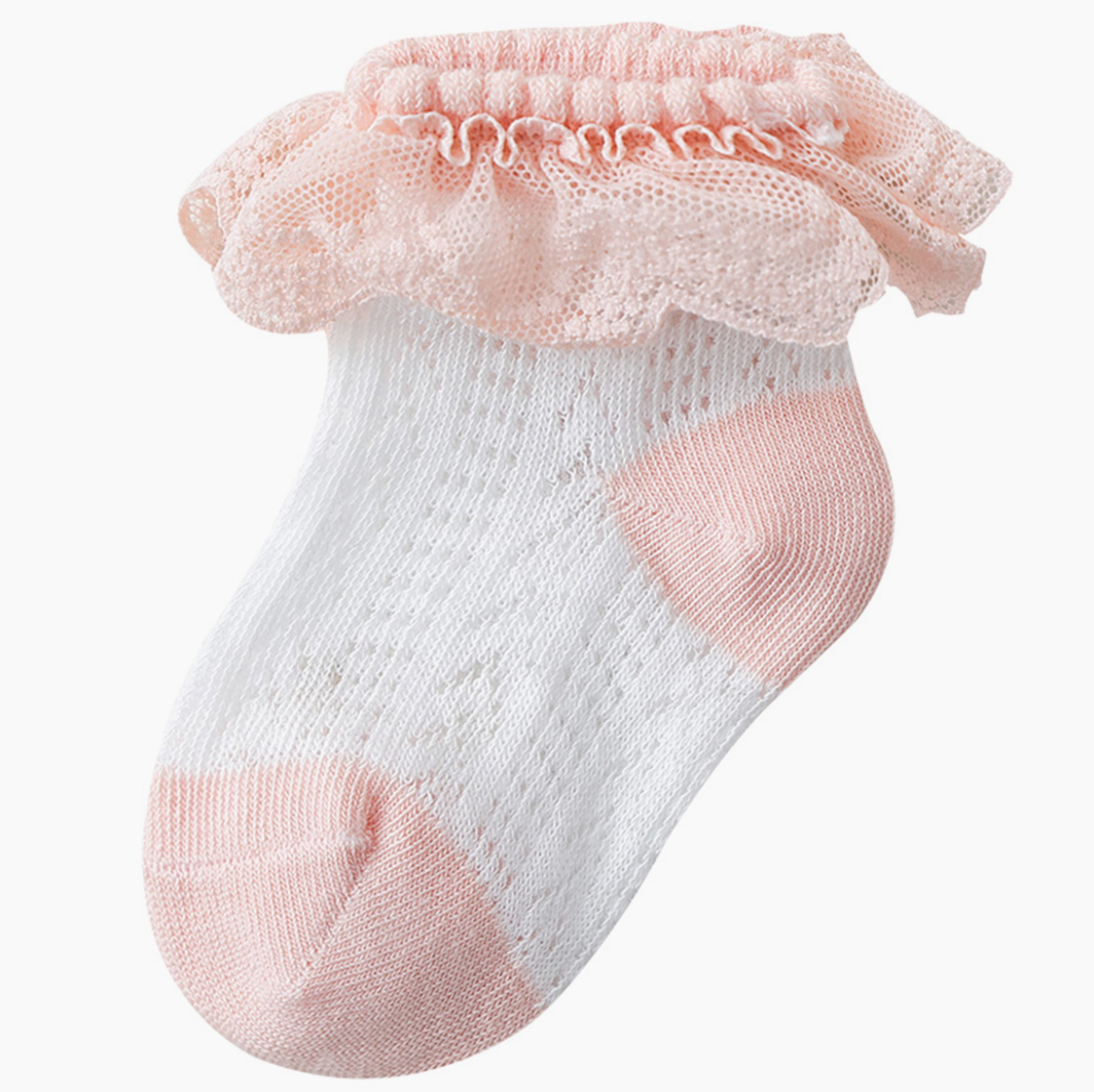 Sweet Ruffle Trim Lace Mesh Socks | Pink