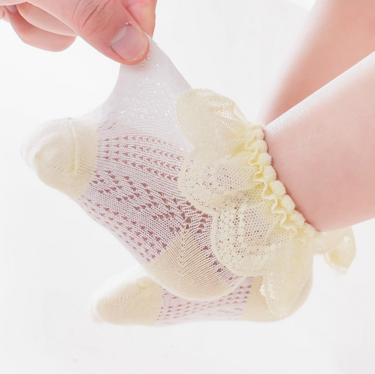 Sweet Ruffle Trim Lace Mesh Socks | Yellow