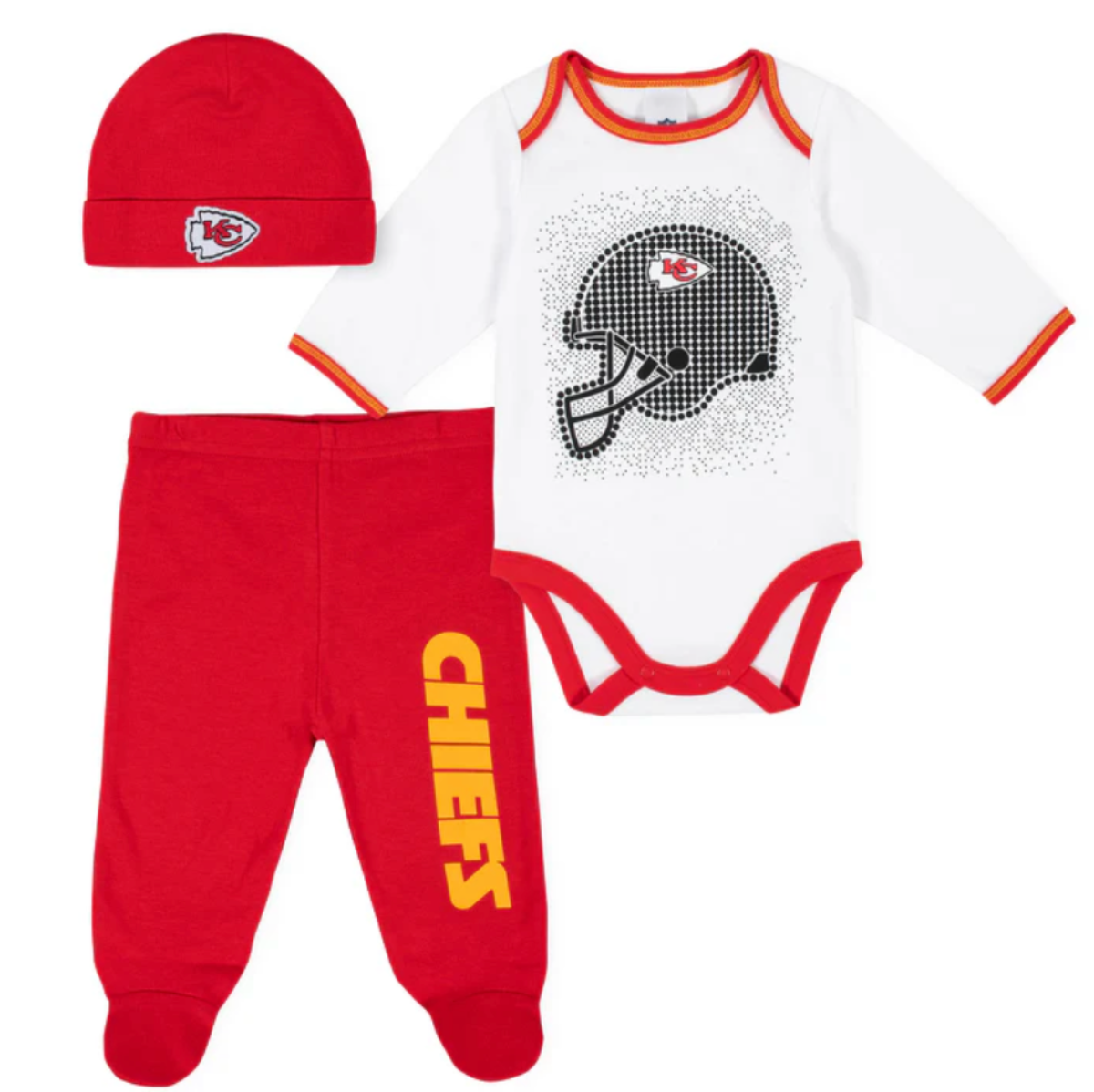 3-Piece Baby Chiefs Bodysuit, Pant, and Cap Set - NFL Official