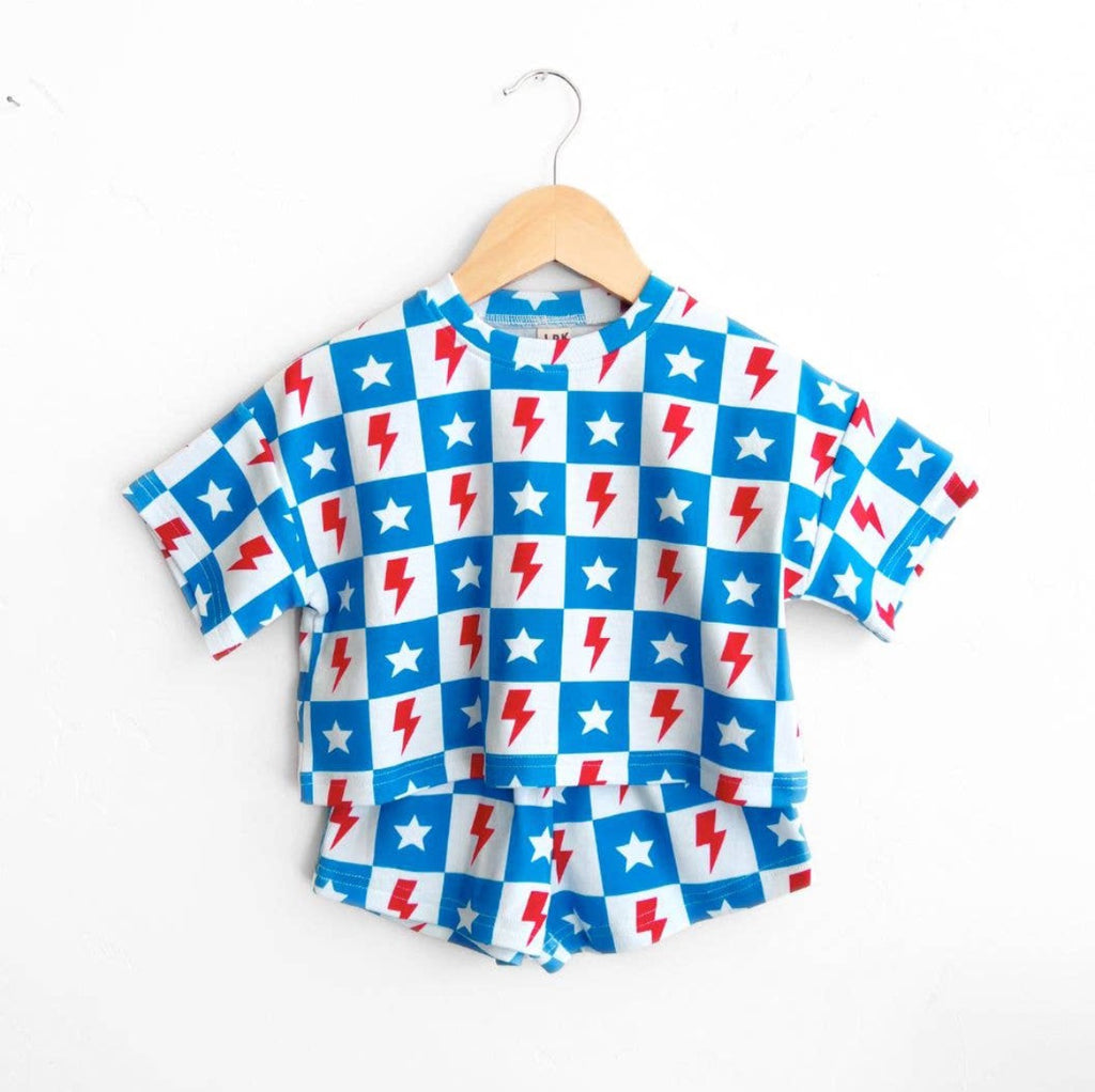 4th of July Lucky Panda Kids Shorts Set | Checks & Stars