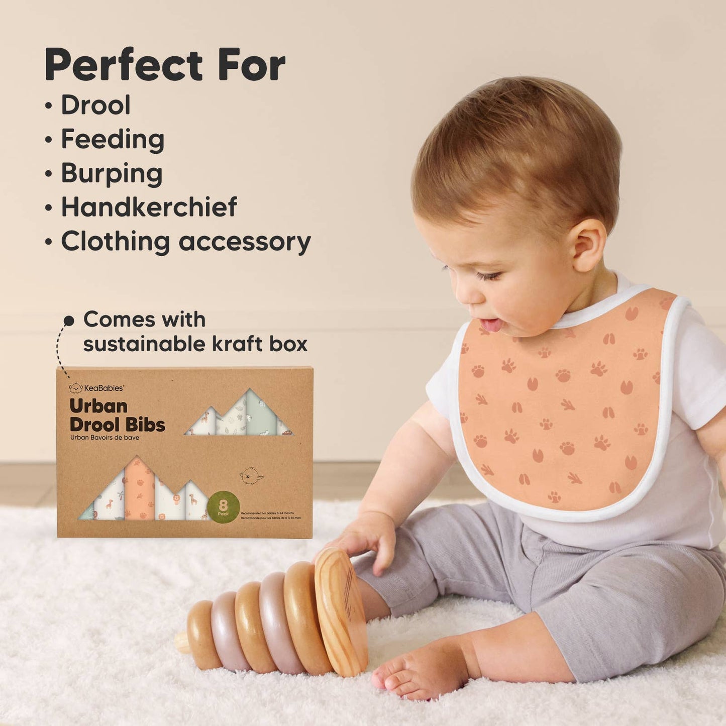 8-pack Urban Drool Bibs for Teething Baby Boys and Girls