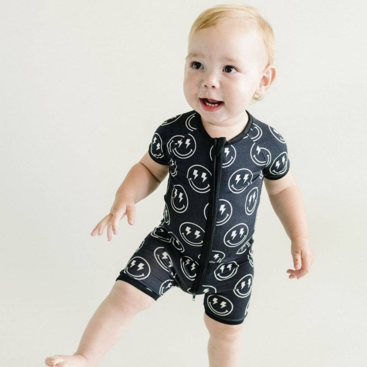 Baby Bamboo Shorty Romper | Electric Smiley