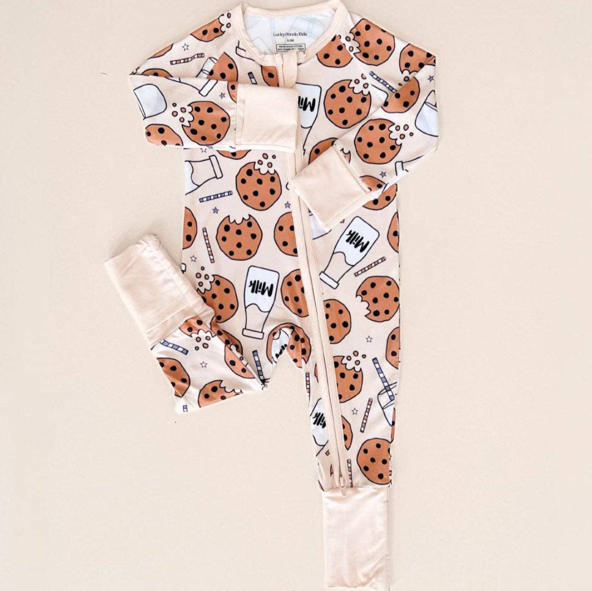 Lucky Panda Kids Bamboo Baby Zip Romper | Milk & Cookies