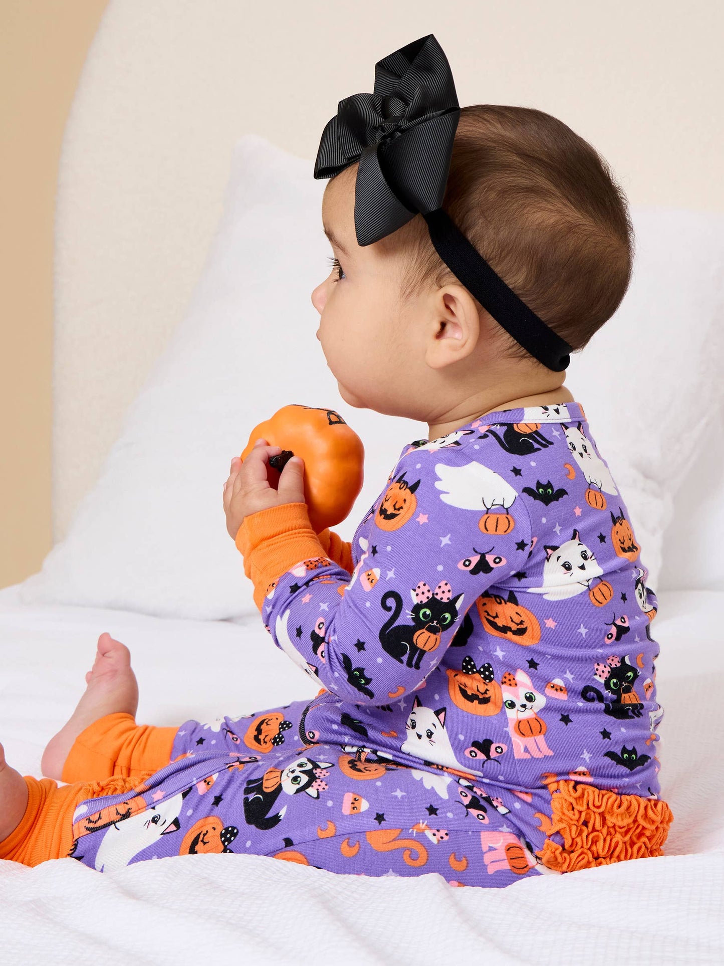 SoftSnooze™ Baby Girls Bamboo Viscose Boo-tiful Kittens Convertible Ruffle One Piece Footie Pajama