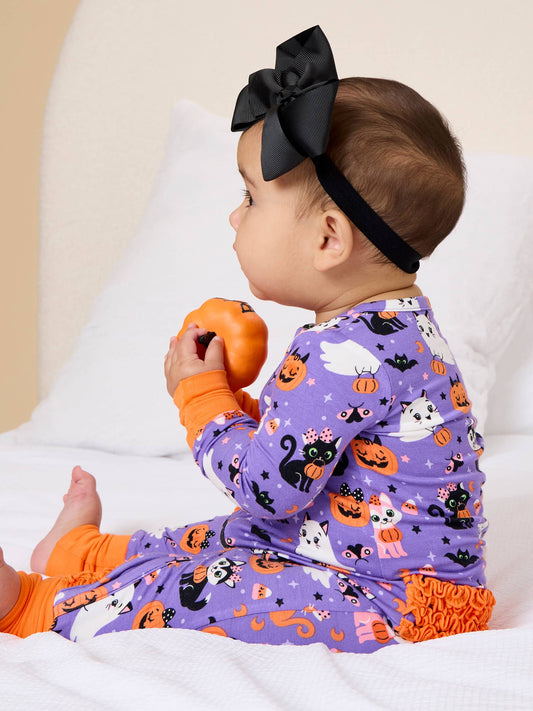 SoftSnooze™ Baby Girls Bamboo Viscose Boo-tiful Kittens Convertible Ruffle One Piece Footie Pajama