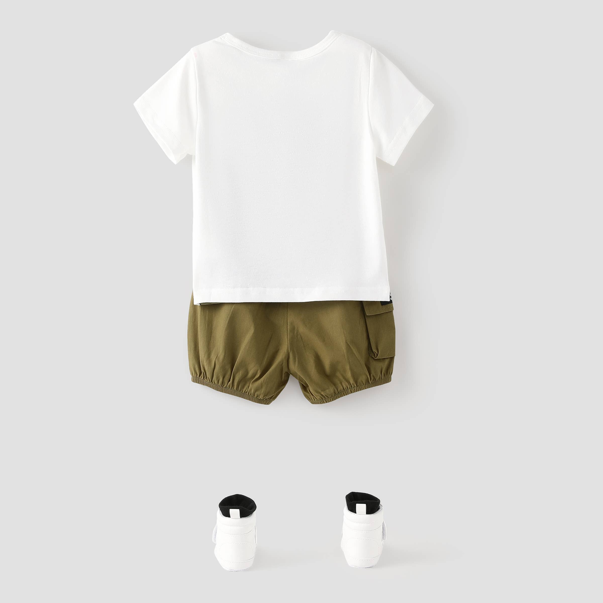 2pcs Baby Boy Glasses Dinosaur Print Tee and Cargo Shorts