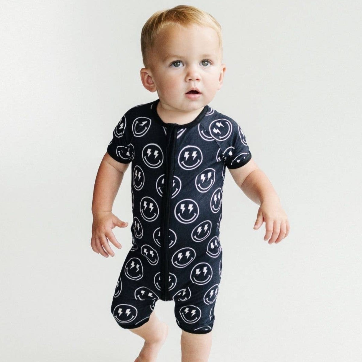 Baby Bamboo Shorty Romper | Electric Smiley