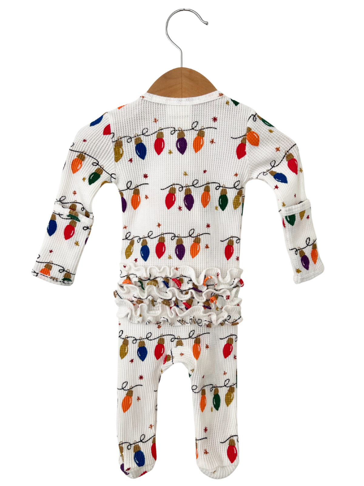 Organic Waffle Ruffle Zip Footie, Christmas Lights