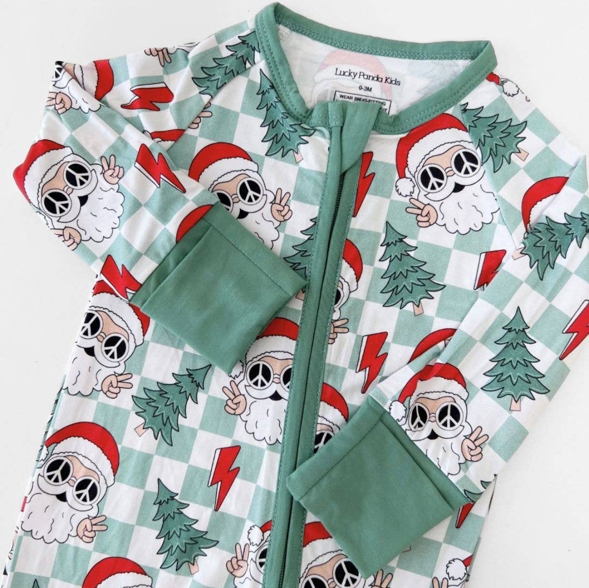 Christmas Baby Bamboo Clothing Zip Romper | Checkered Santa