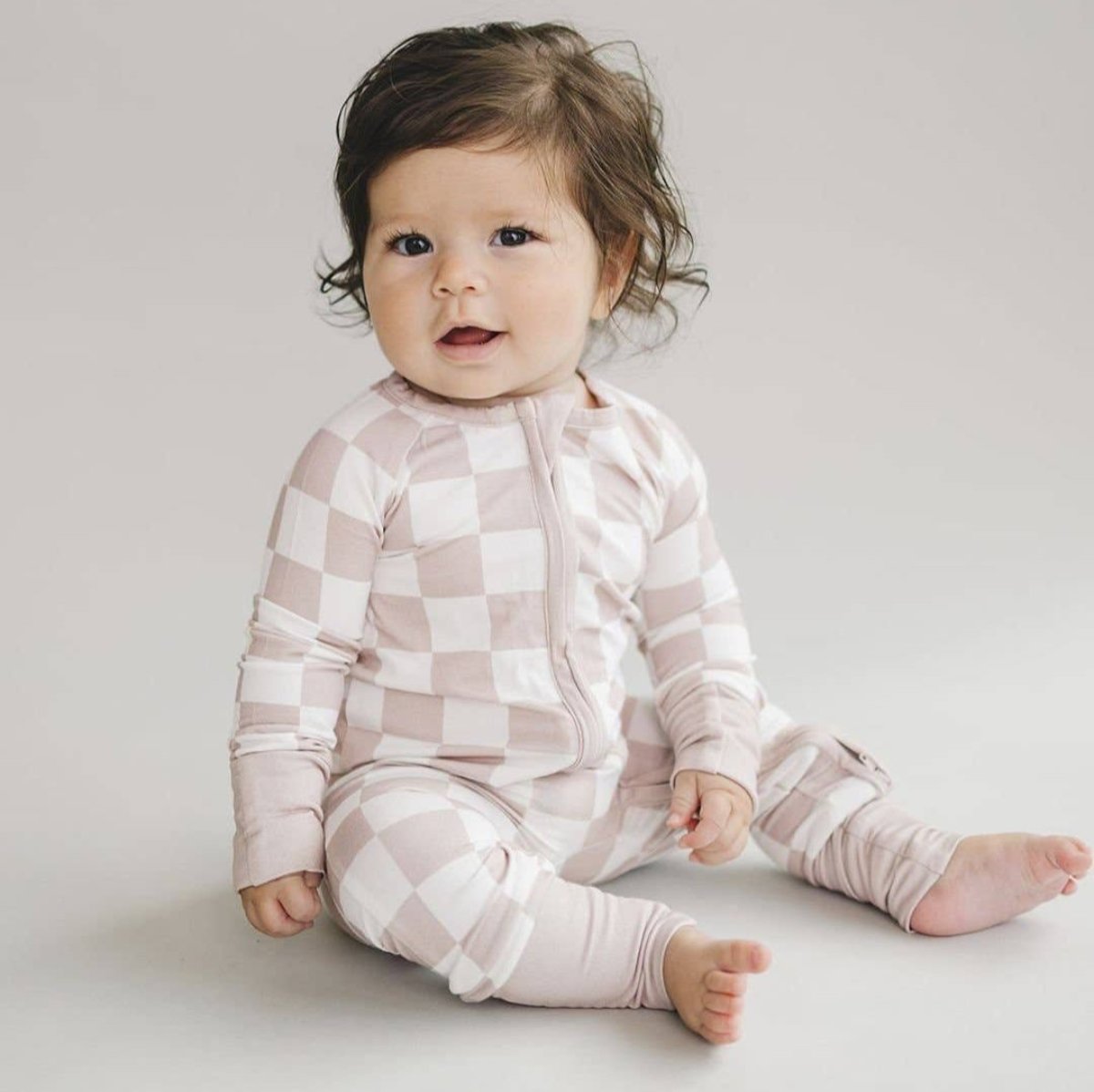 Bamboo Baby Unisex Clothing Zip Romper | Latte Checkered