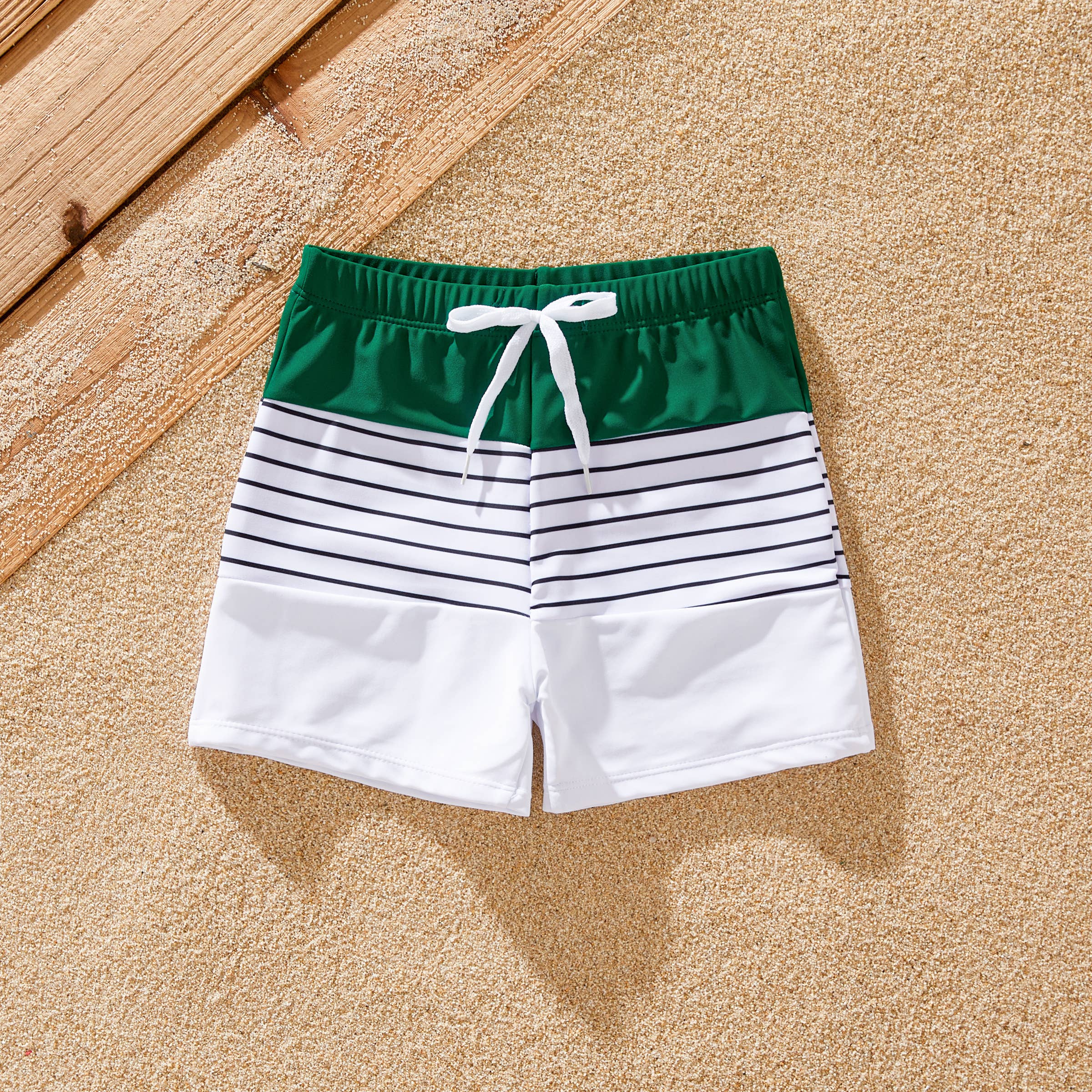 Quick-Dry Green & White Toddler Trunks