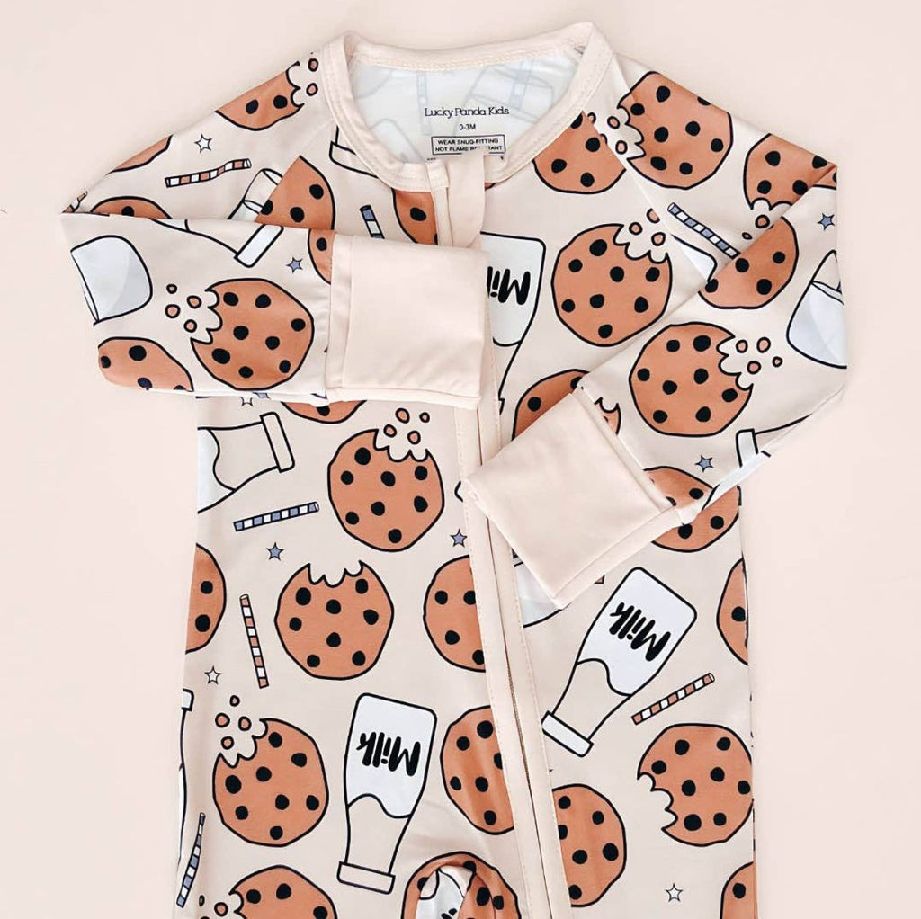 Lucky Panda Kids Bamboo Baby Zip Romper | Milk & Cookies
