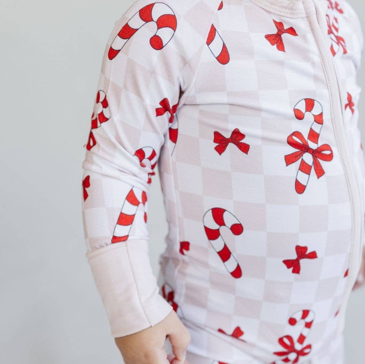 Christmas Baby Bamboo Lucky Panda Kids Zip Romper | Bows & Candy Cane