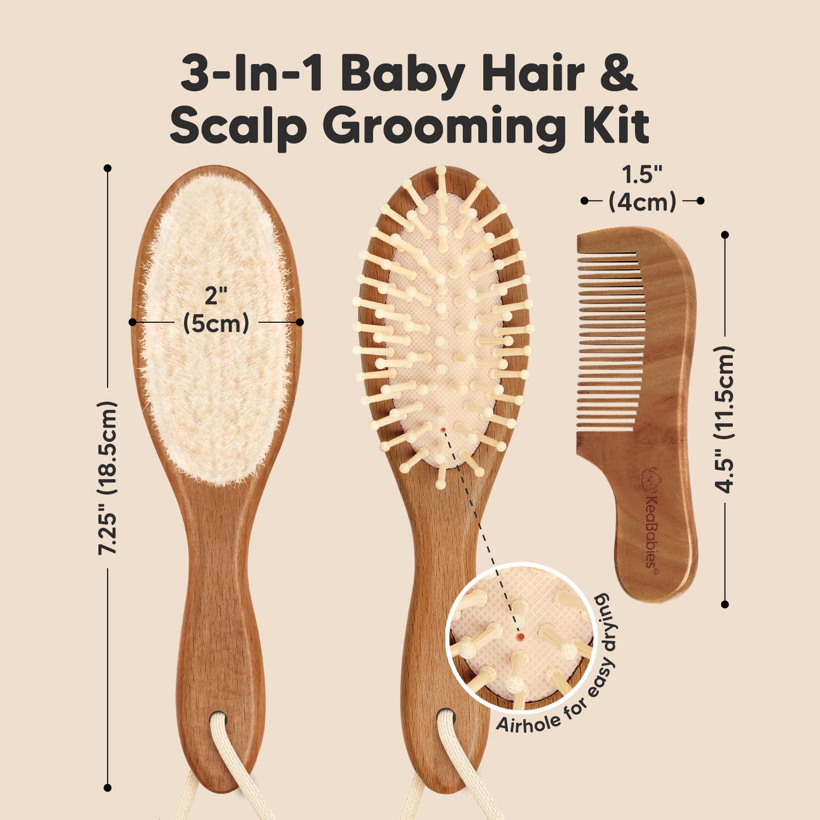 KeaBabies Baby Hair Brush and Comb Set