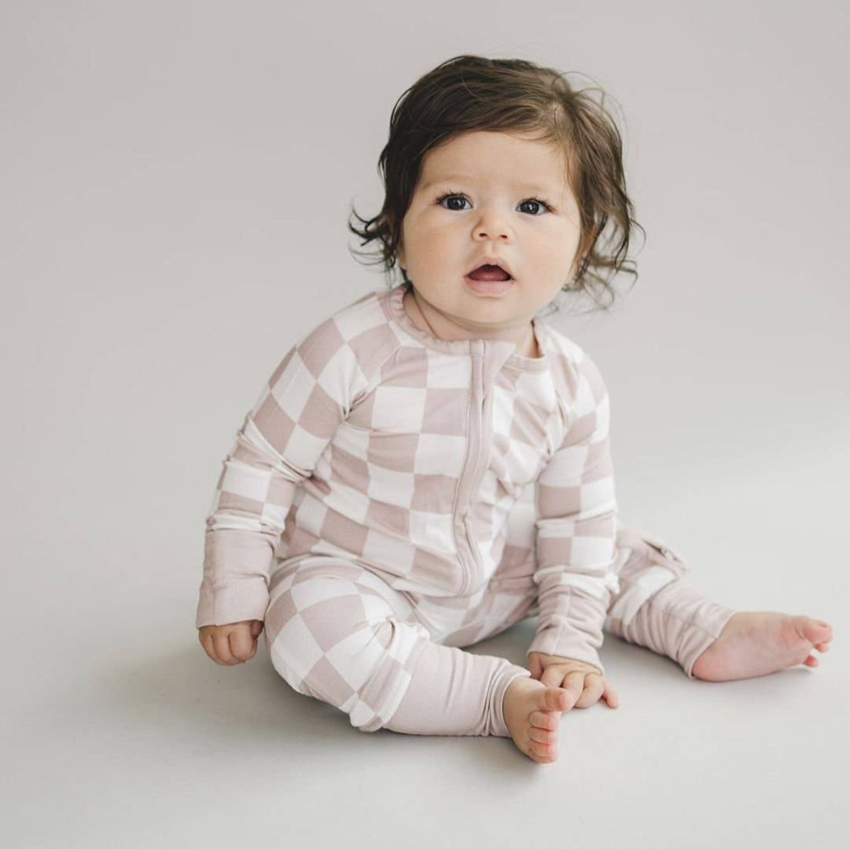 Bamboo Baby Unisex Clothing Zip Romper | Latte Checkered